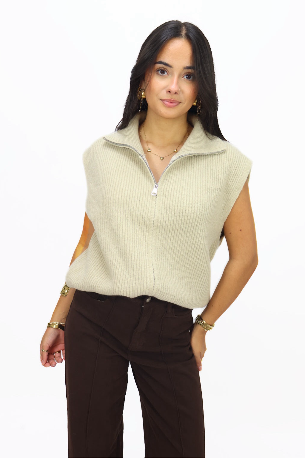 Iris zip vest - Beige
