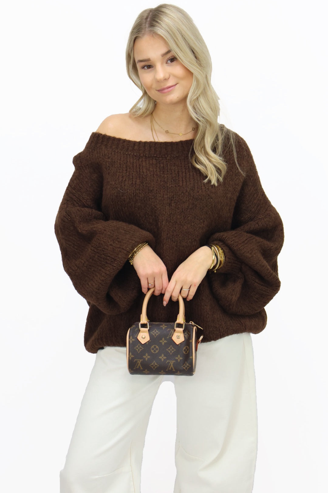 Get comfy knit off shoulder - Brown