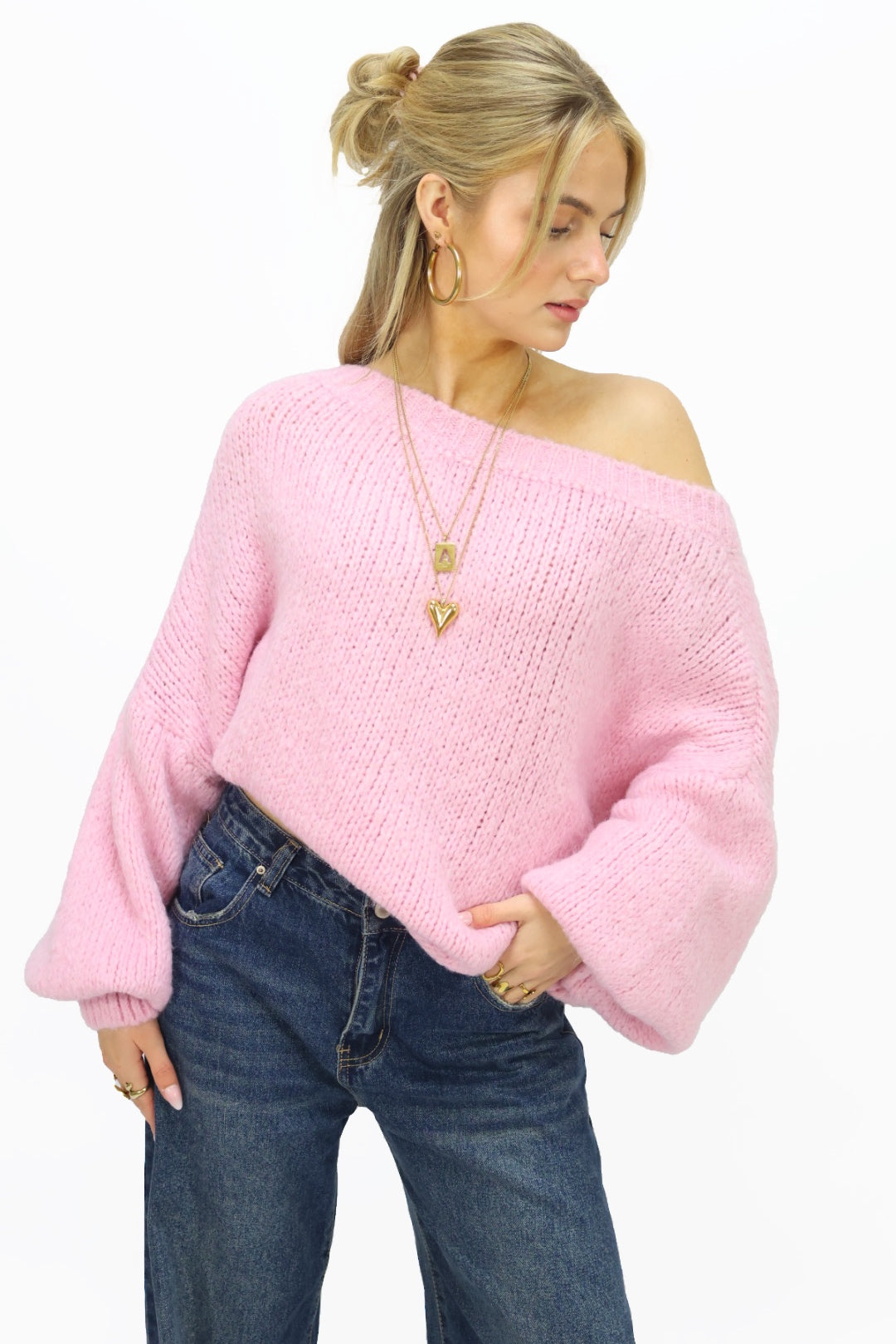 Get comfy knit off shoulder - Light pink