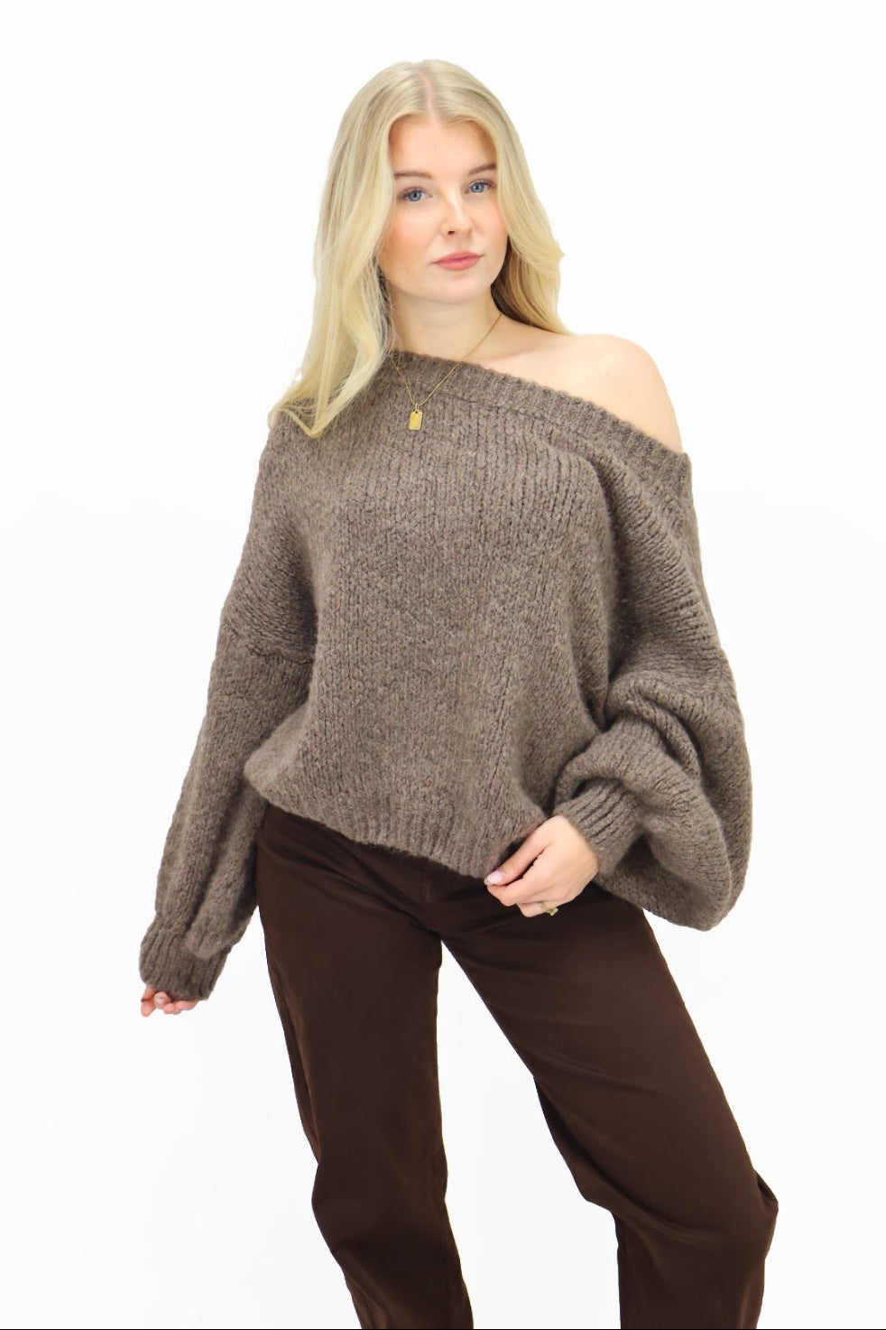 Get comfy knit off shoulder - Light brown