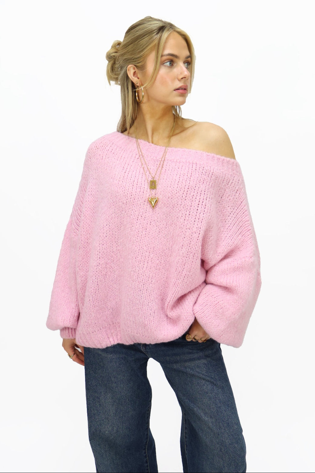 Get comfy knit off shoulder - Light pink