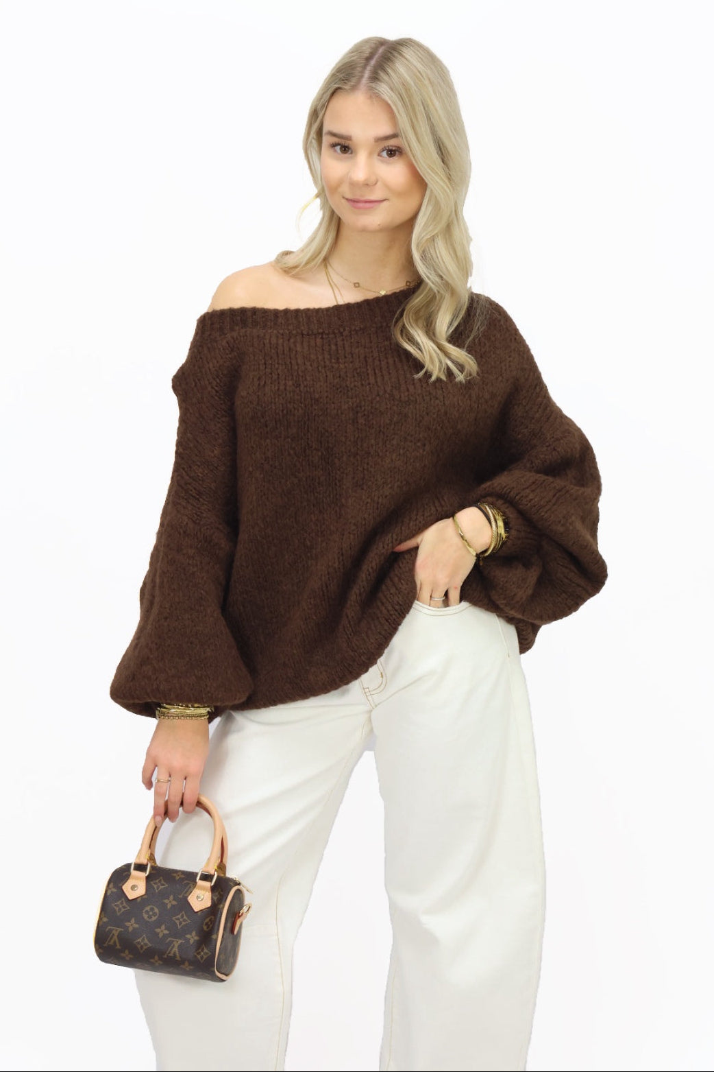 Get comfy knit off shoulder - Brown