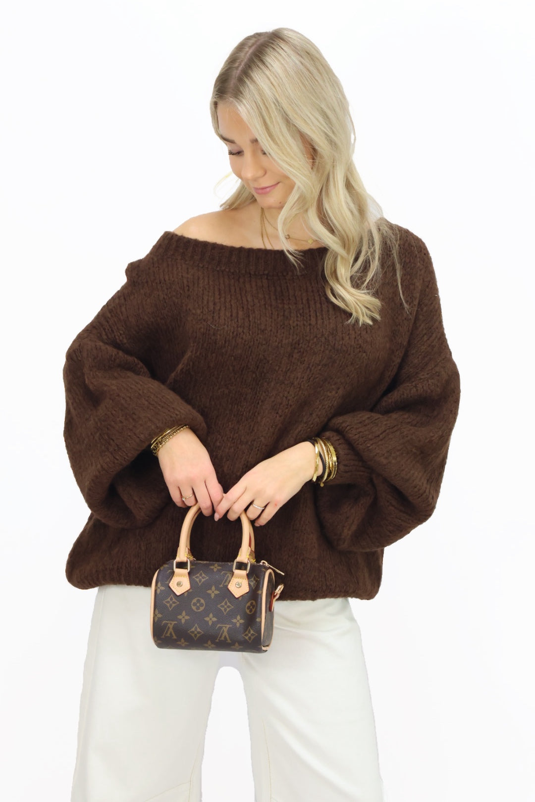 Get comfy knit off shoulder - Brown