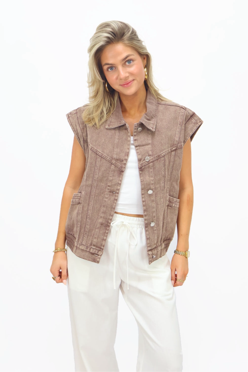 Zara Denim Gilet - Brown
