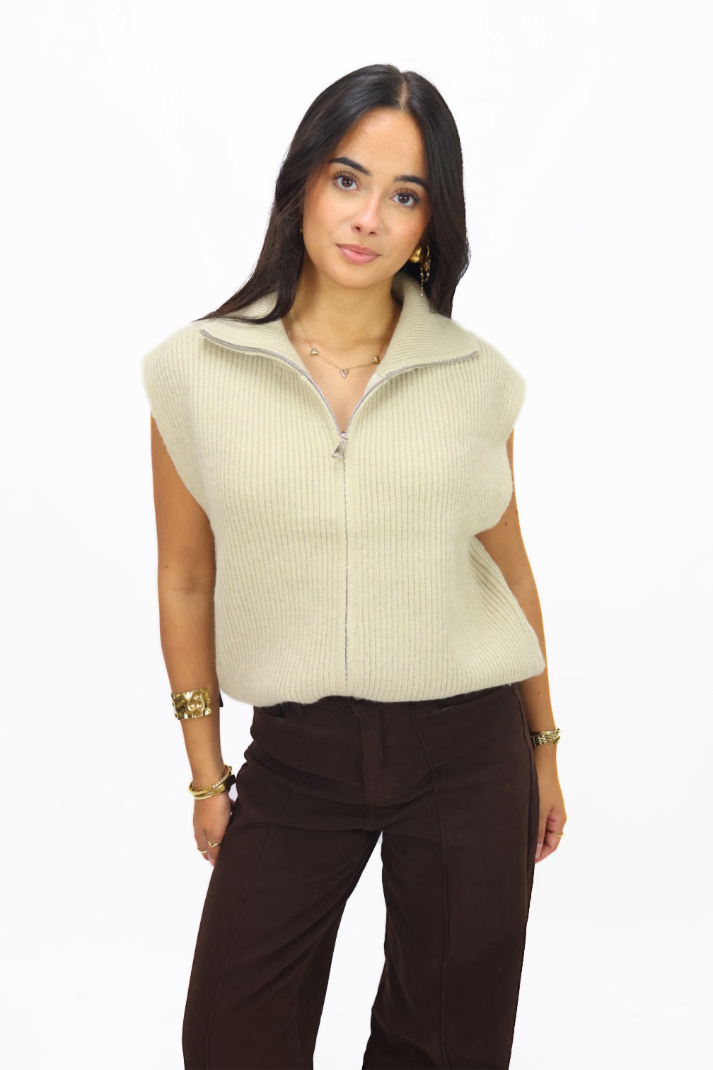 Iris zip vest - Beige