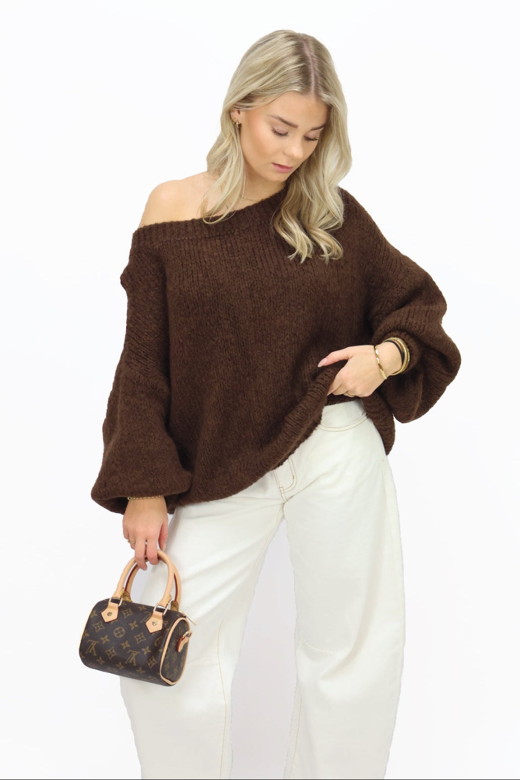 Get comfy knit off shoulder - Brown