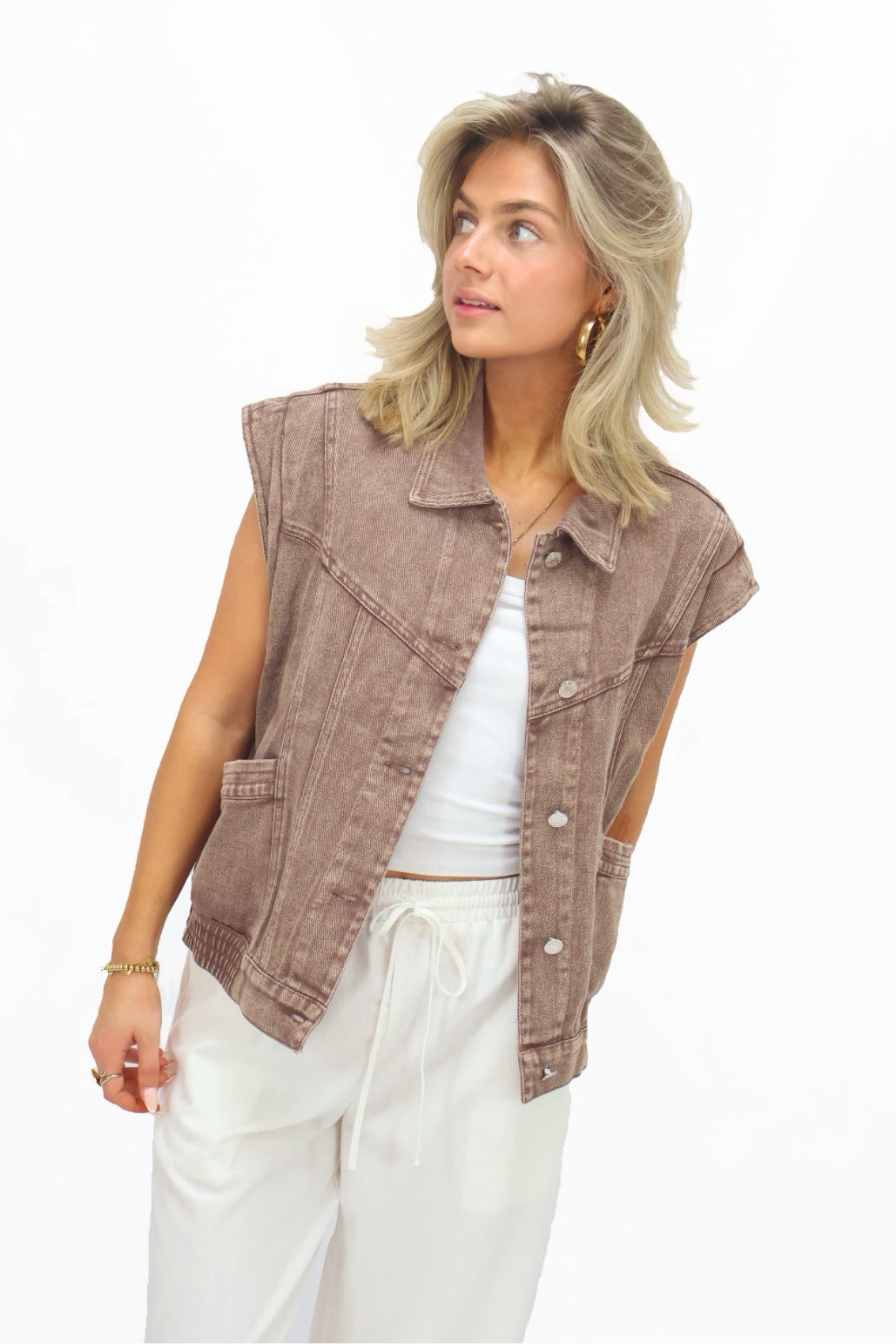 Zara Denim Gilet - Brown