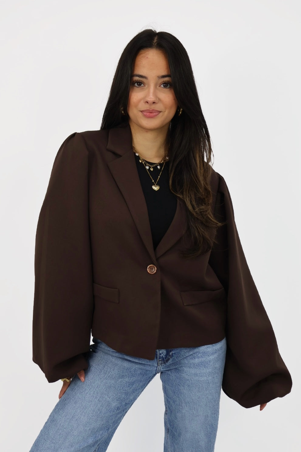 Puff Blazer Lisa Lange mouw - Chocolate Brown