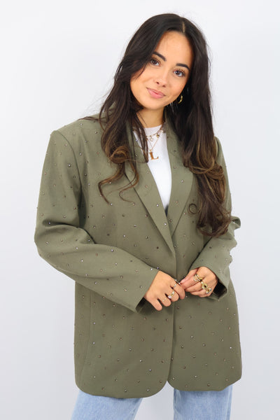 Ambika Rhinestones Blazer - Taupe Green