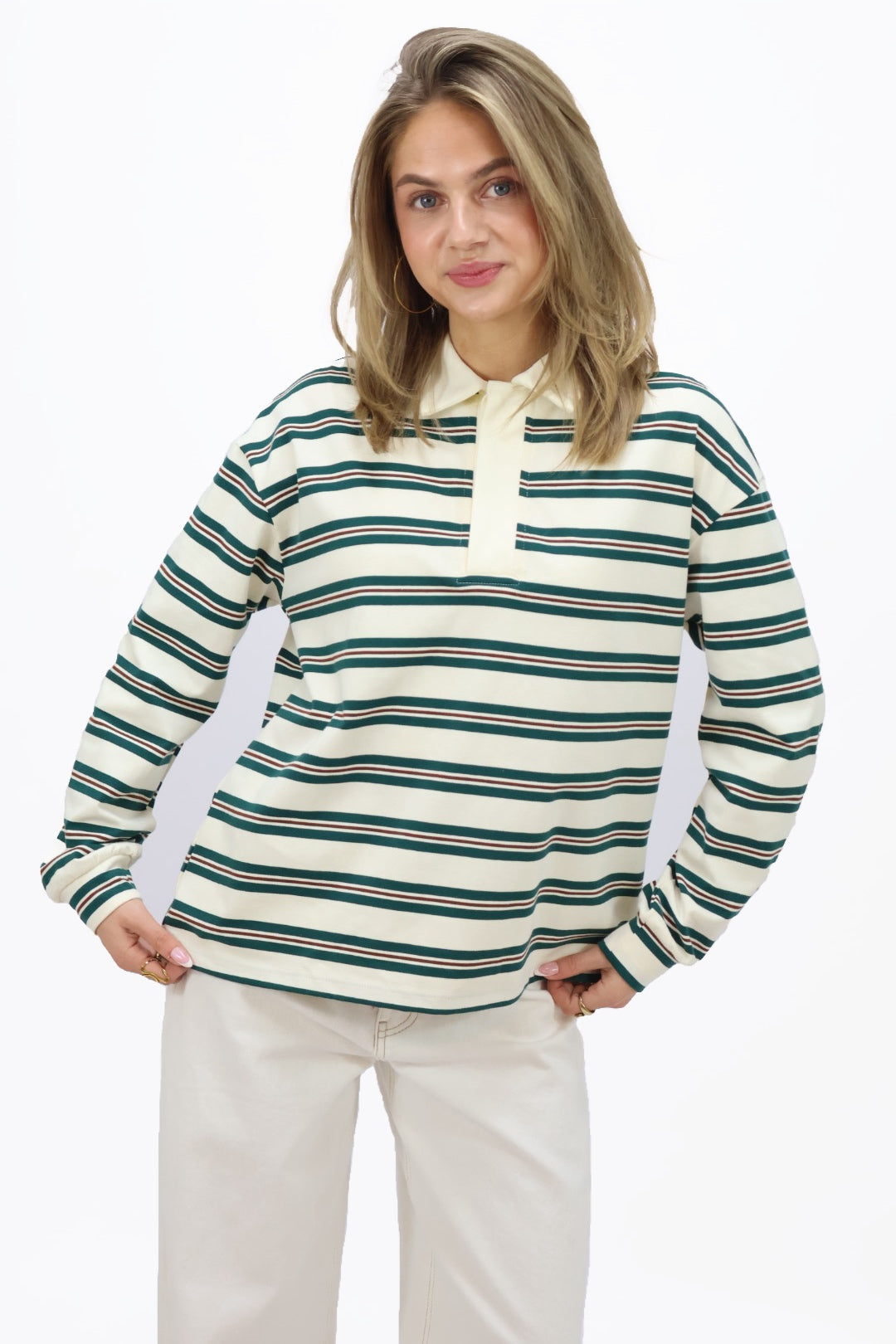 Danique polo longsleeve - White/Green