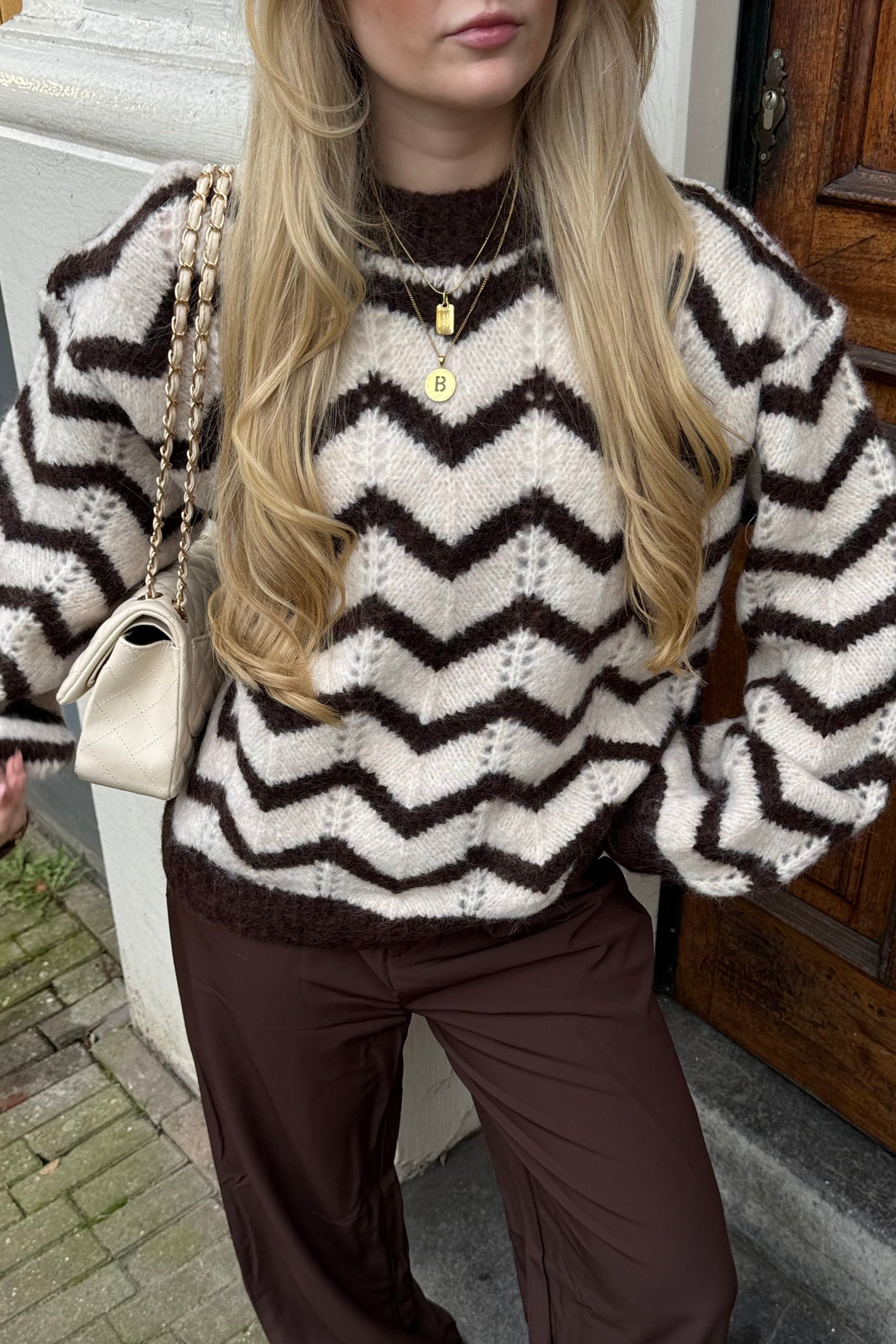 Lara sweater - Creme/brown