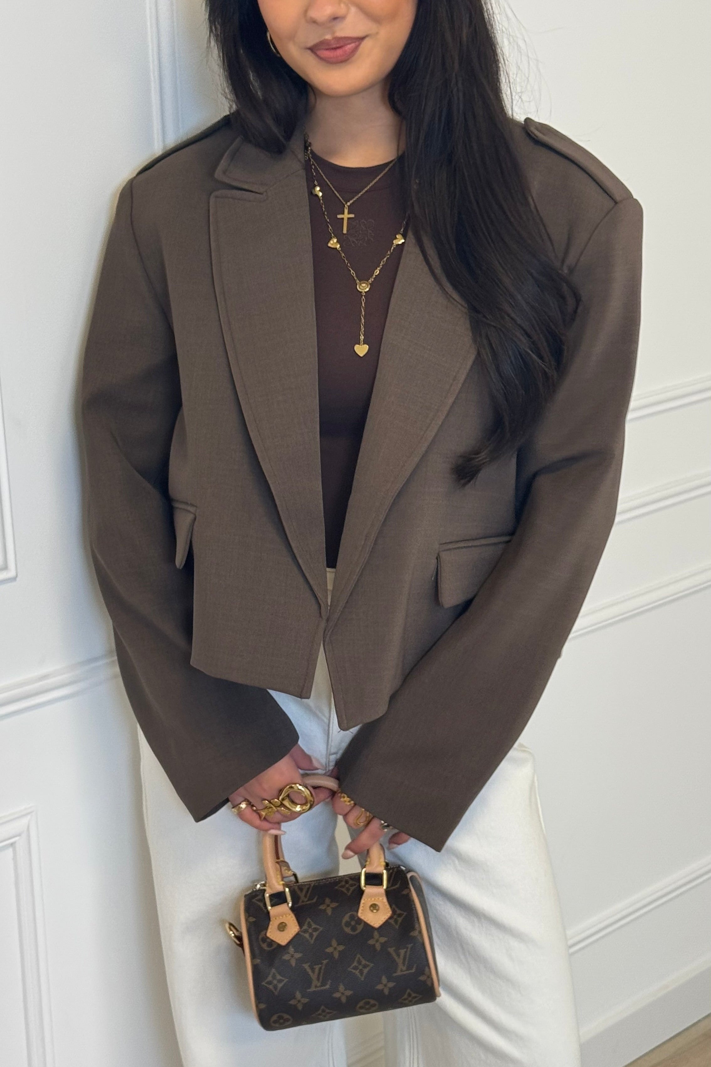 Ella Cropped Blazer - Brown