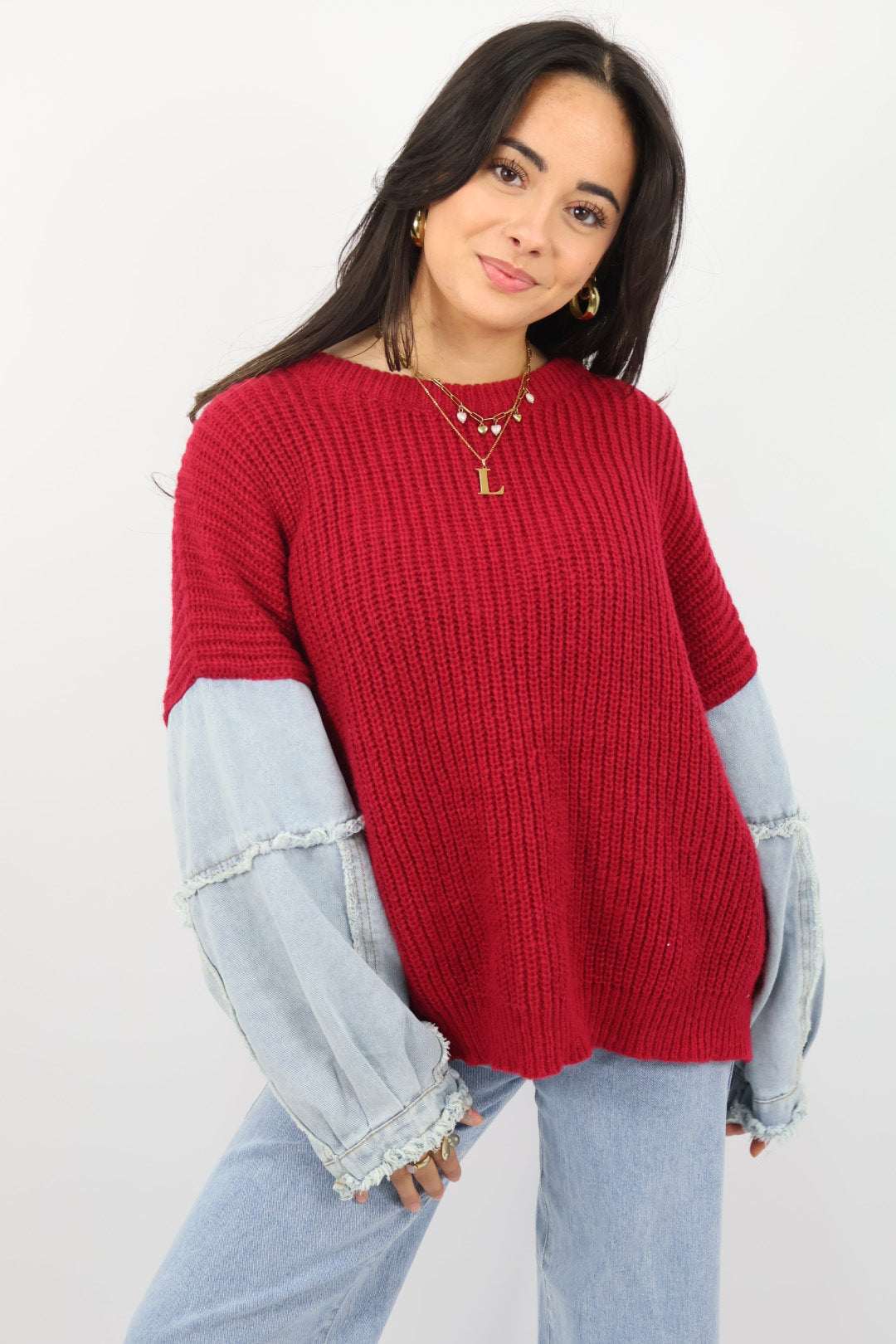 Light Denim Sweater - Bordeaux