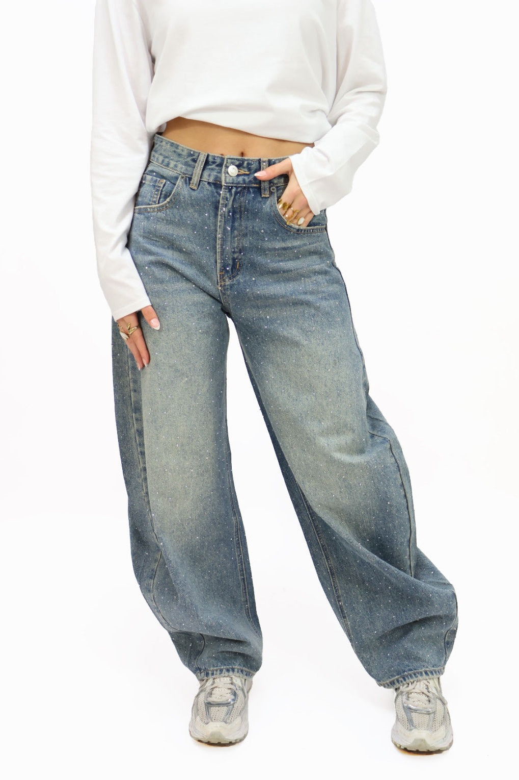 Rhinestones balloon jeans - Blue