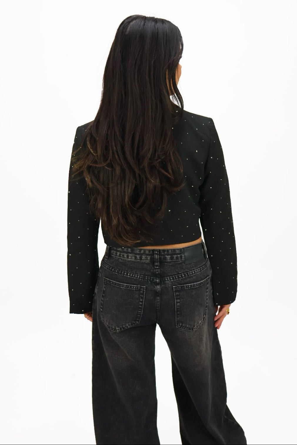 Rhinestone cropped blazer - Black