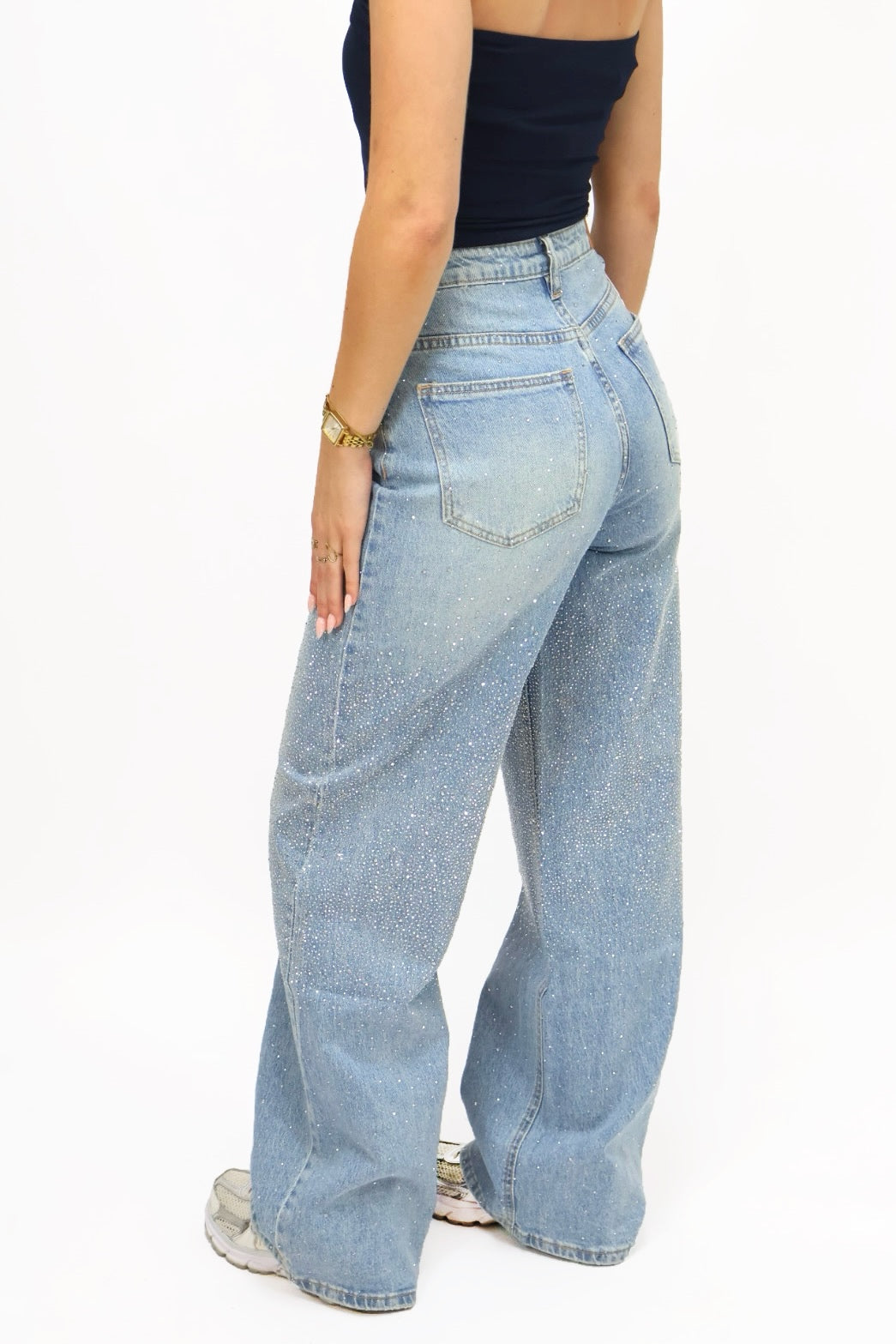 Double Button Rhinestones Jeans | A3732