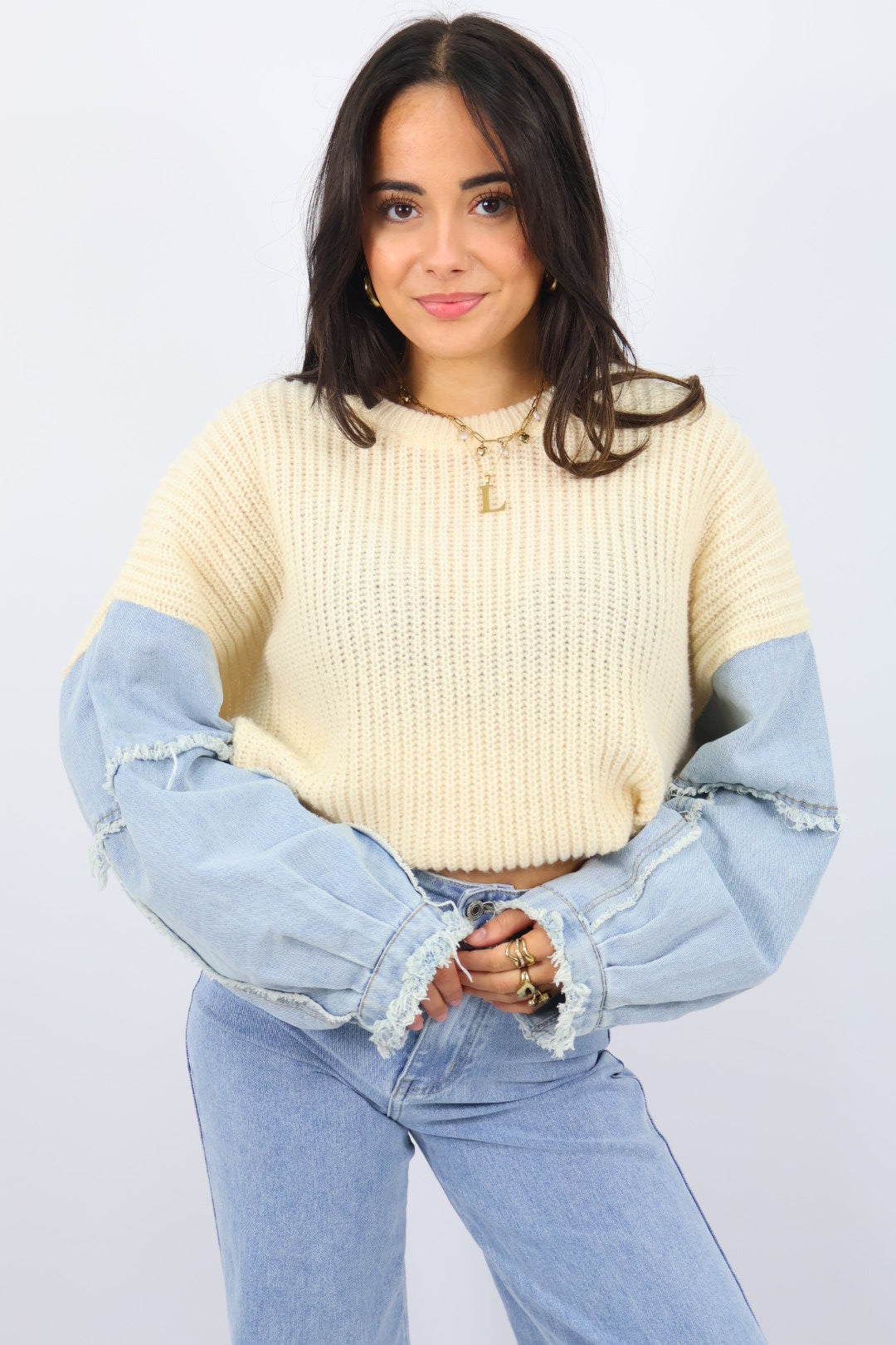 Light Denim Sweater - Beige