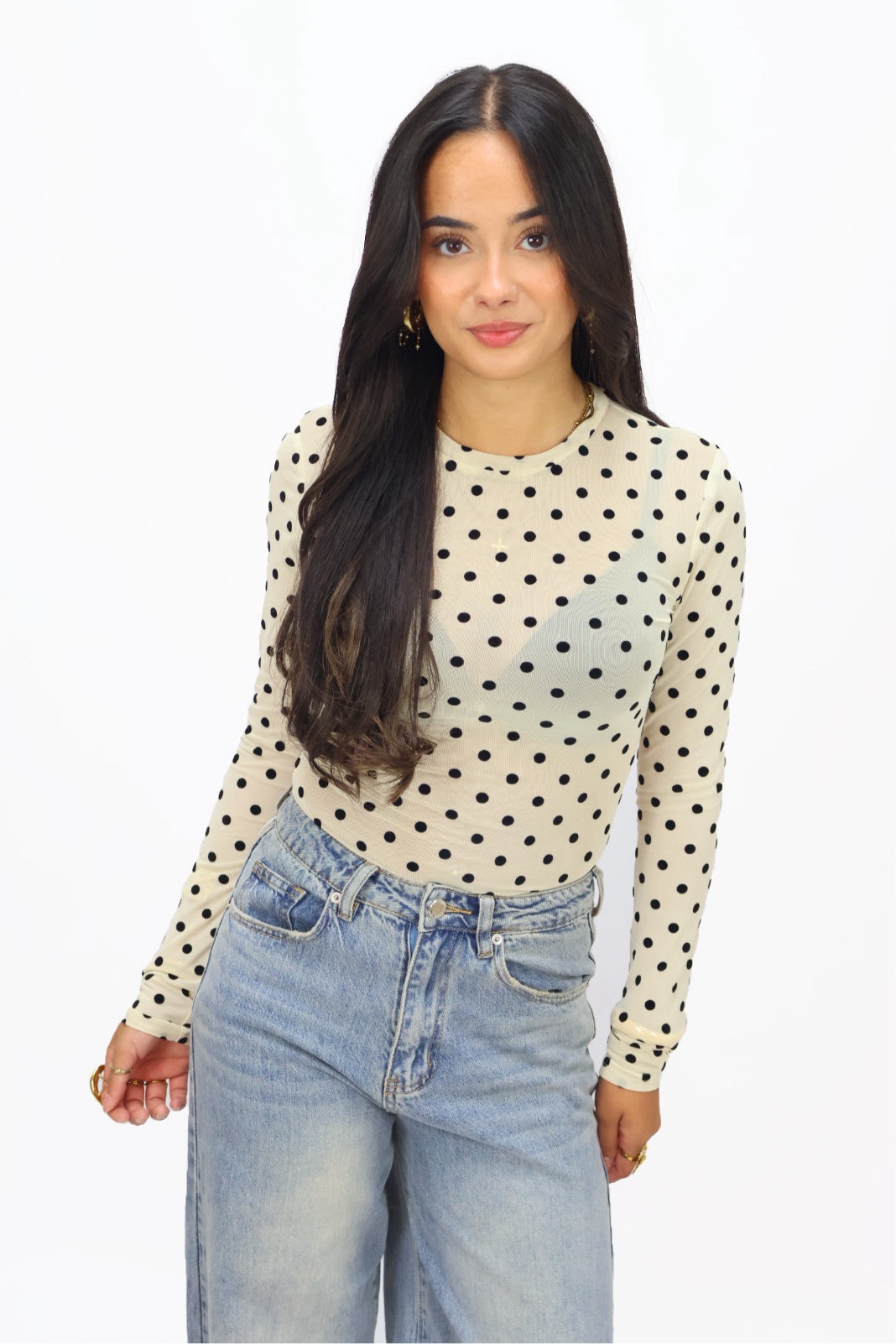 Mesh Dots Top - Creme