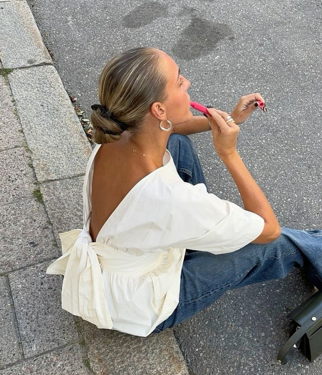 Grace Open Back Top - White