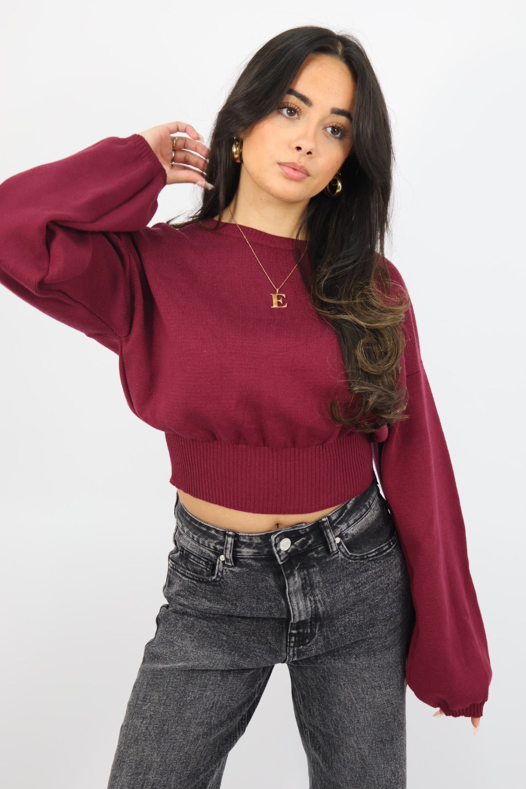 Nara Cropped Sweater - Bordeaux