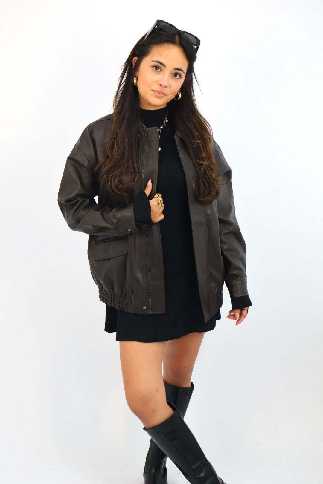 Leather Look Jacket  - Brown