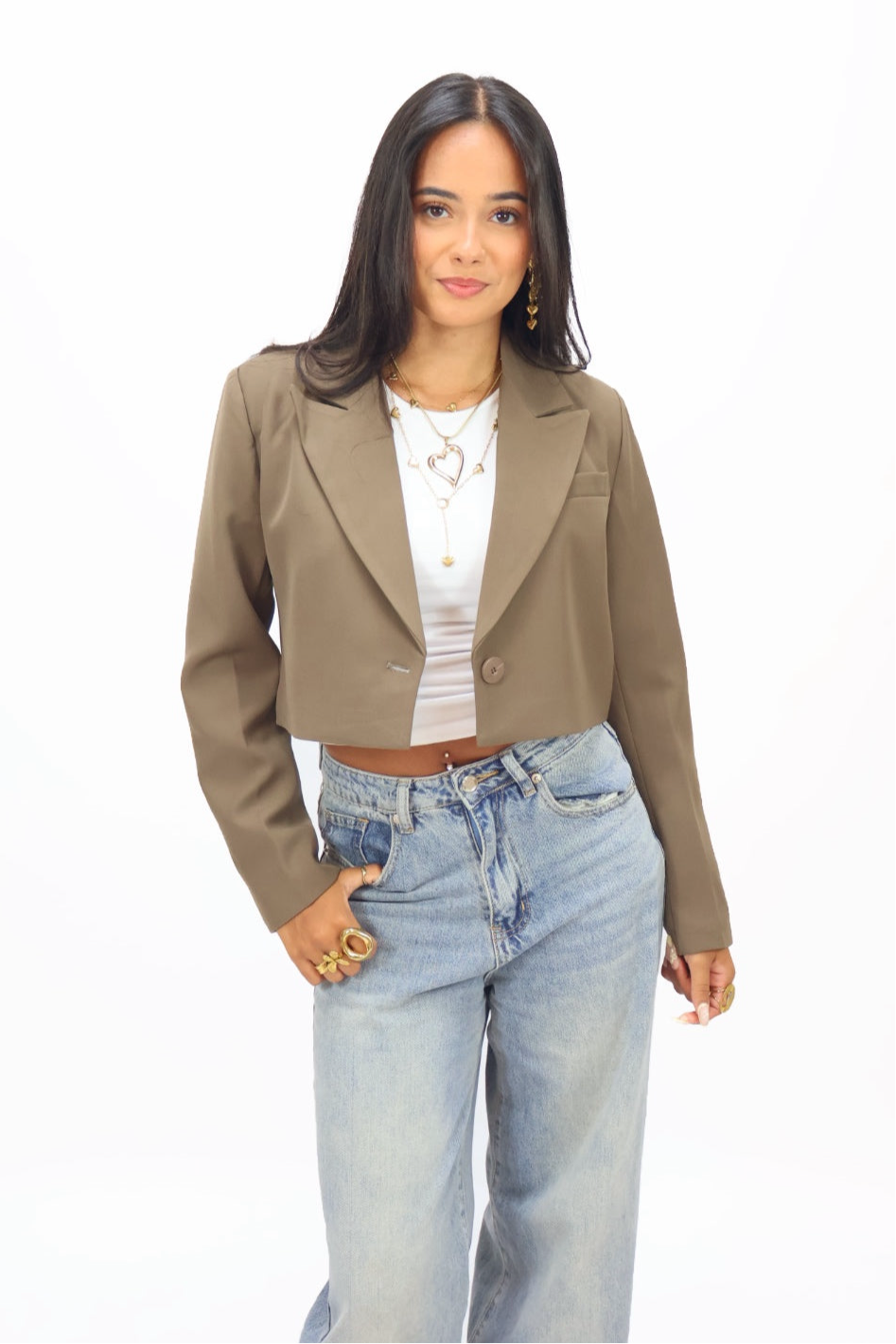 Milly Cropped Blazer  - Taupe