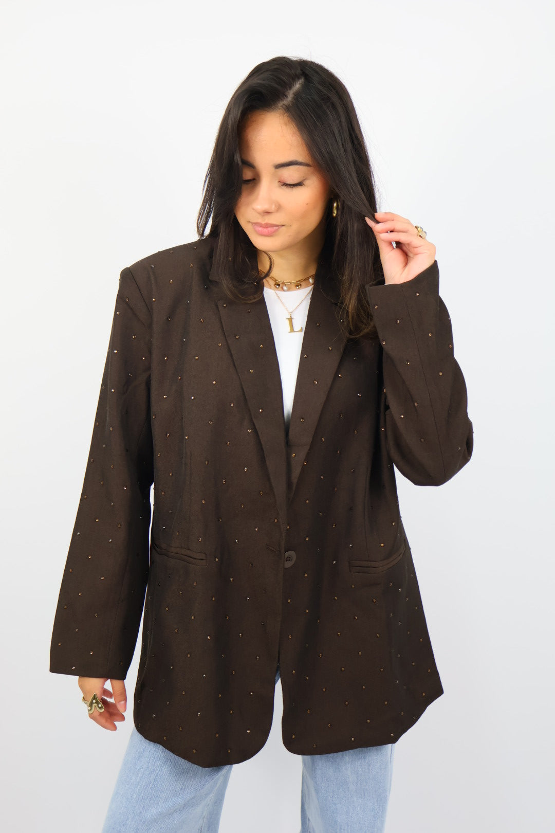 Ambika Rhinestones Blazer - Chocolate Brown