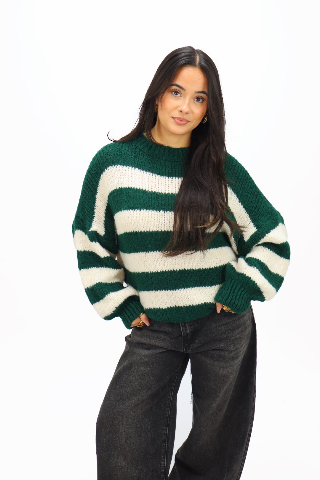 Get comfy knit stripes  - Green/creme