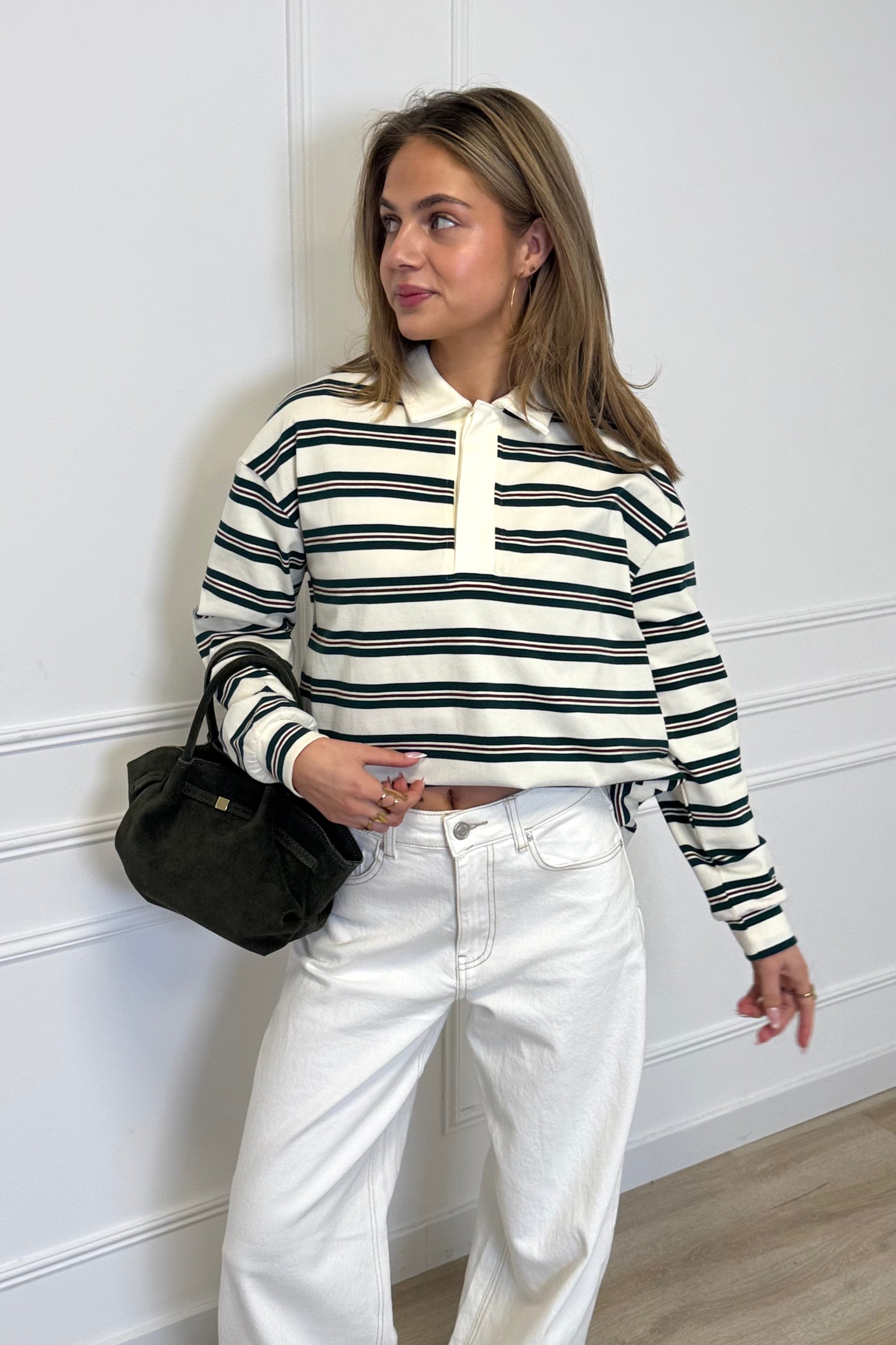 Danique polo longsleeve - White/Green