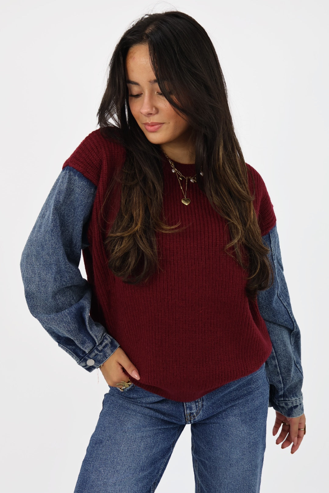 Denim Sweater - Bordeaux