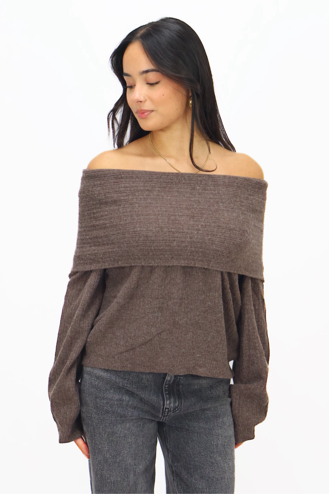 Kiki Off Shoulder Knit - Brown