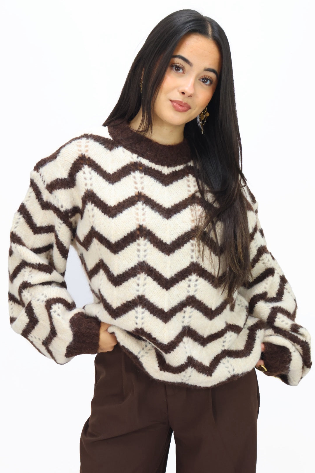 Lara sweater - Creme/brown