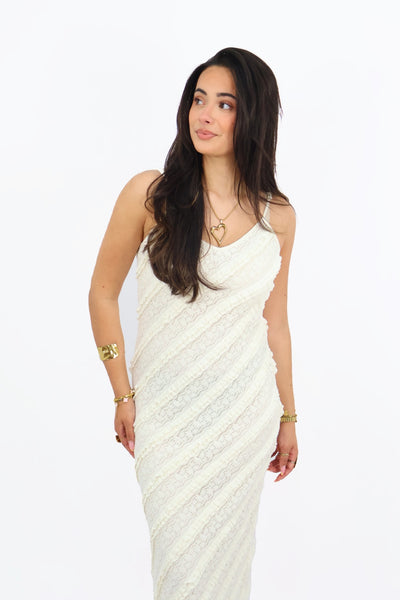 Lace ruffle  Dress - Creme