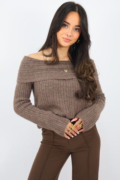 Sofia Off Shoulder Knit - Brown