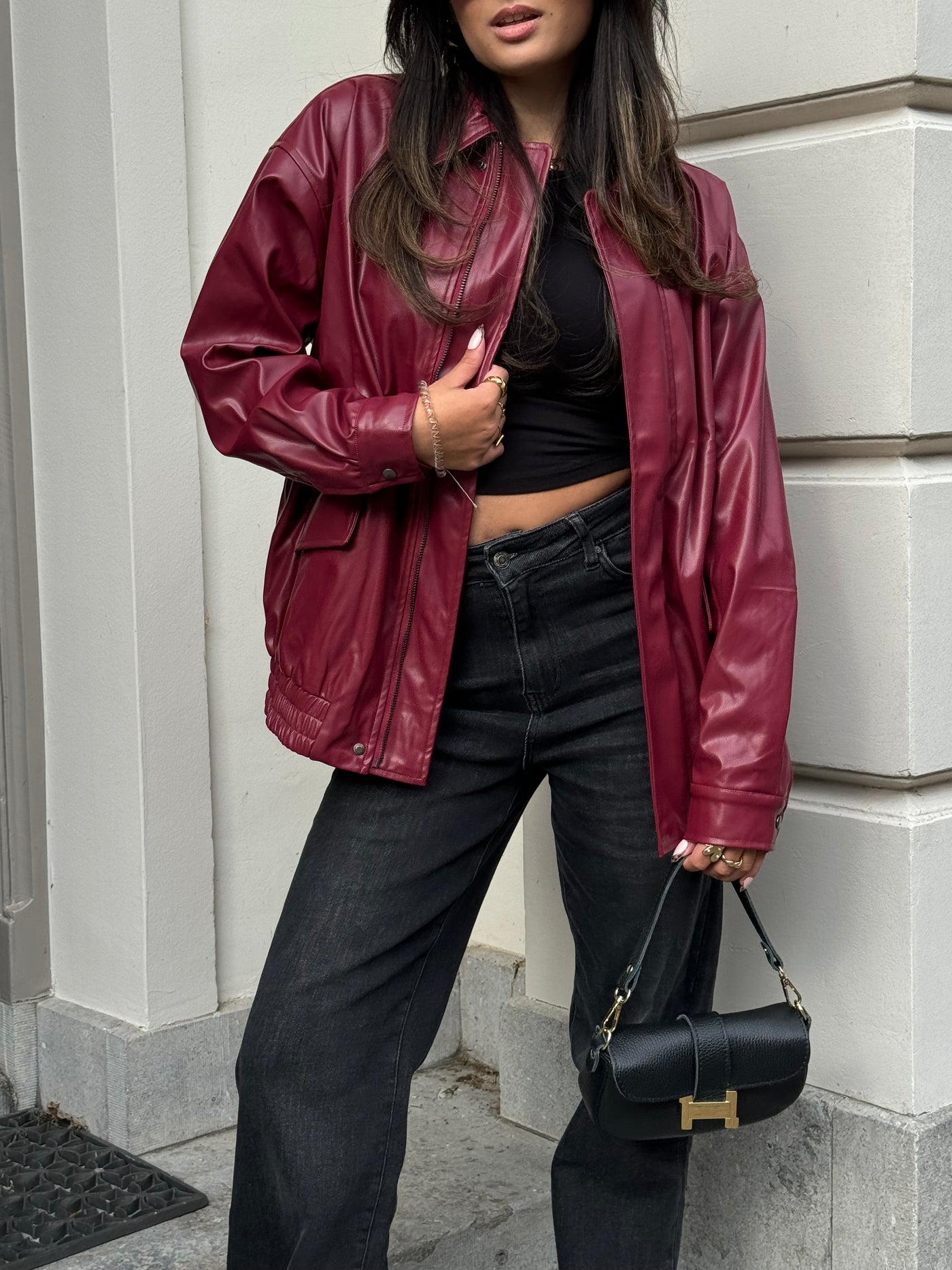 Leather Look Jacket  - Bordeaux