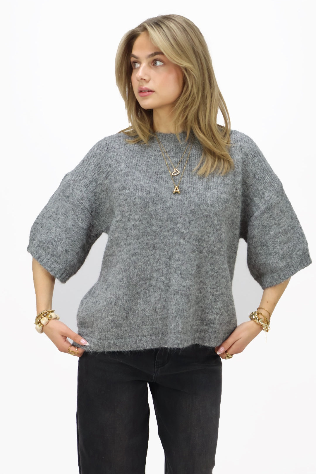 Moos shortsleeve sweater - Grey