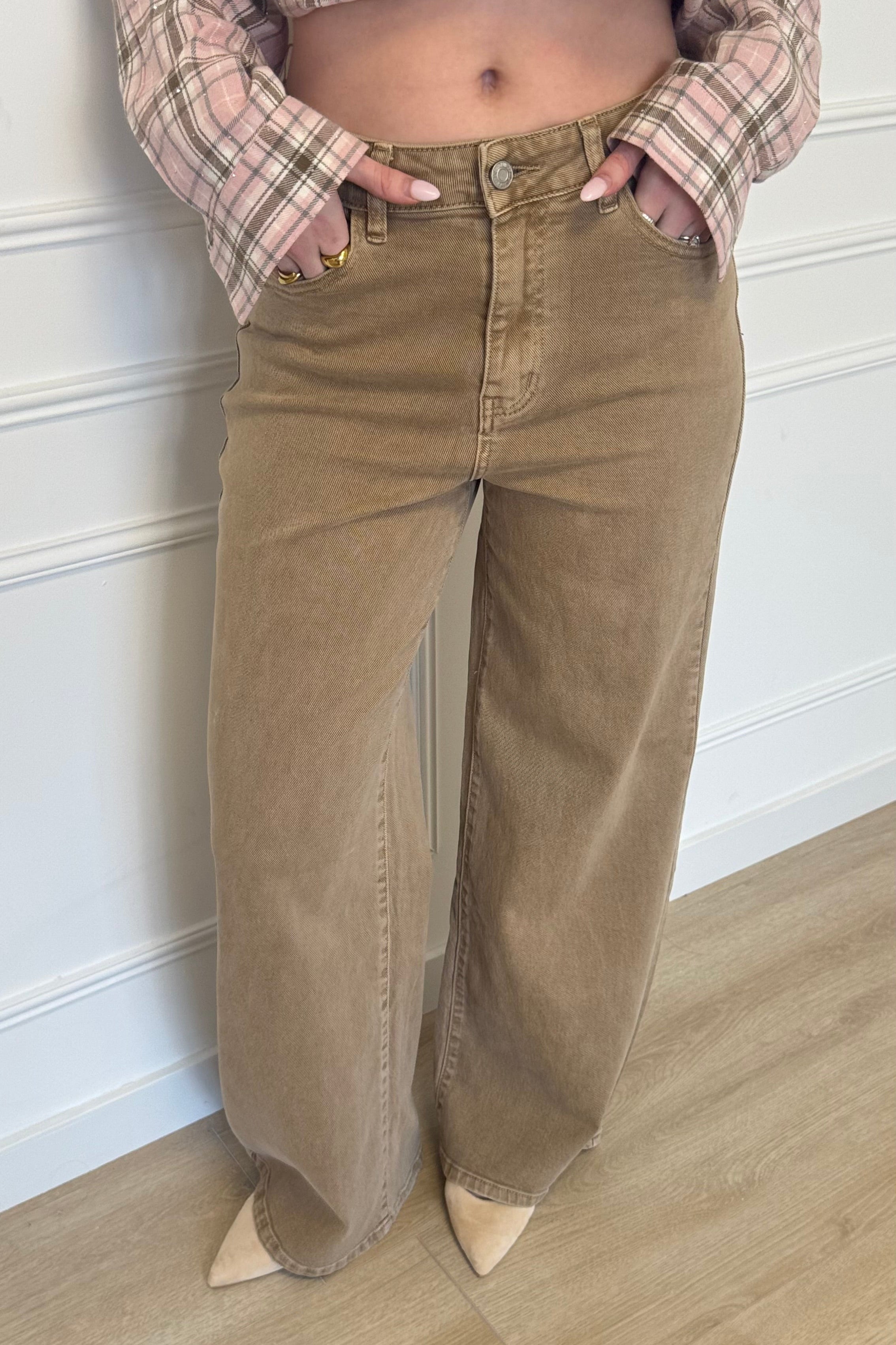 Leah wide leg jeans  - Taupe