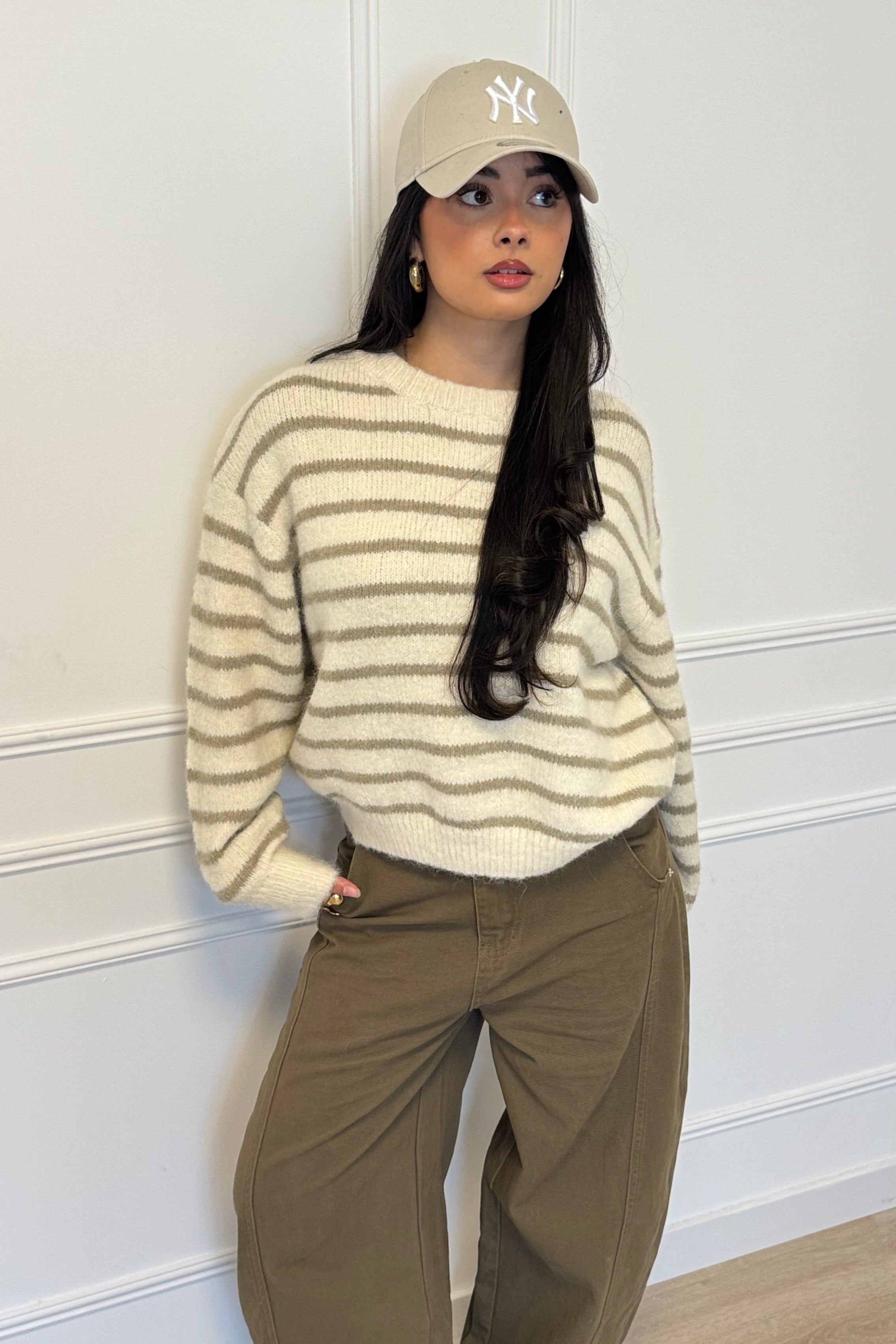 Linda sweater - Creme/Green