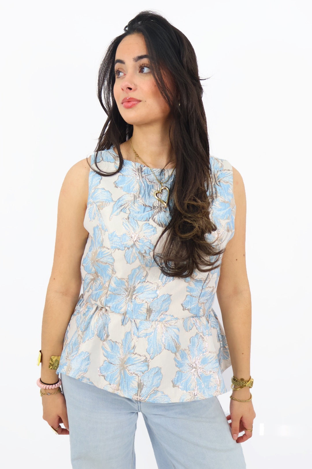 STUNTPRIJS NIET RETOUR - Flower peplum Top - Blue