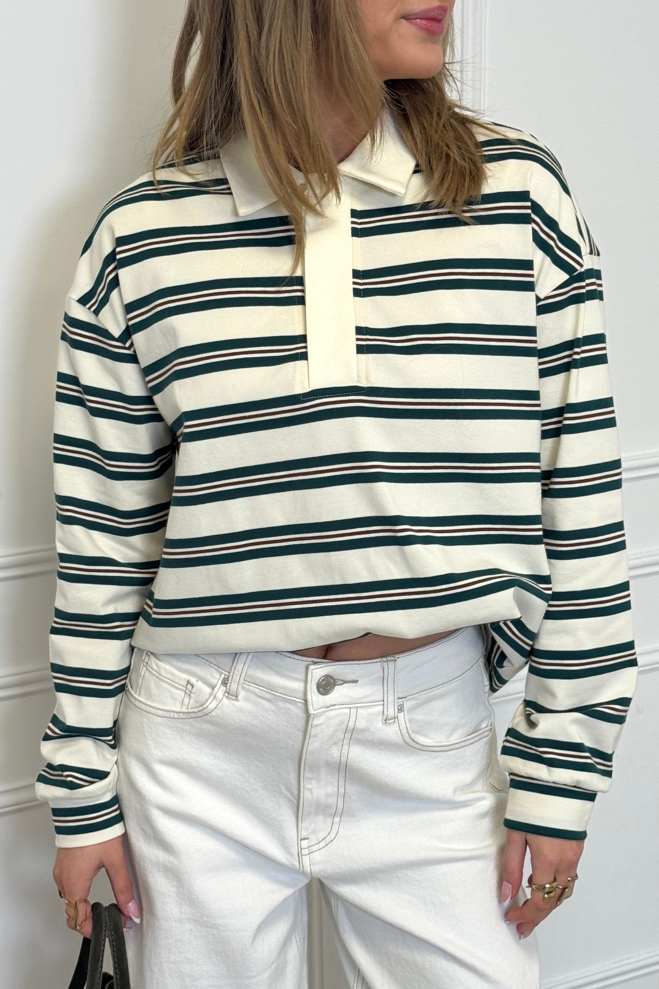 Danique polo longsleeve - White/Green