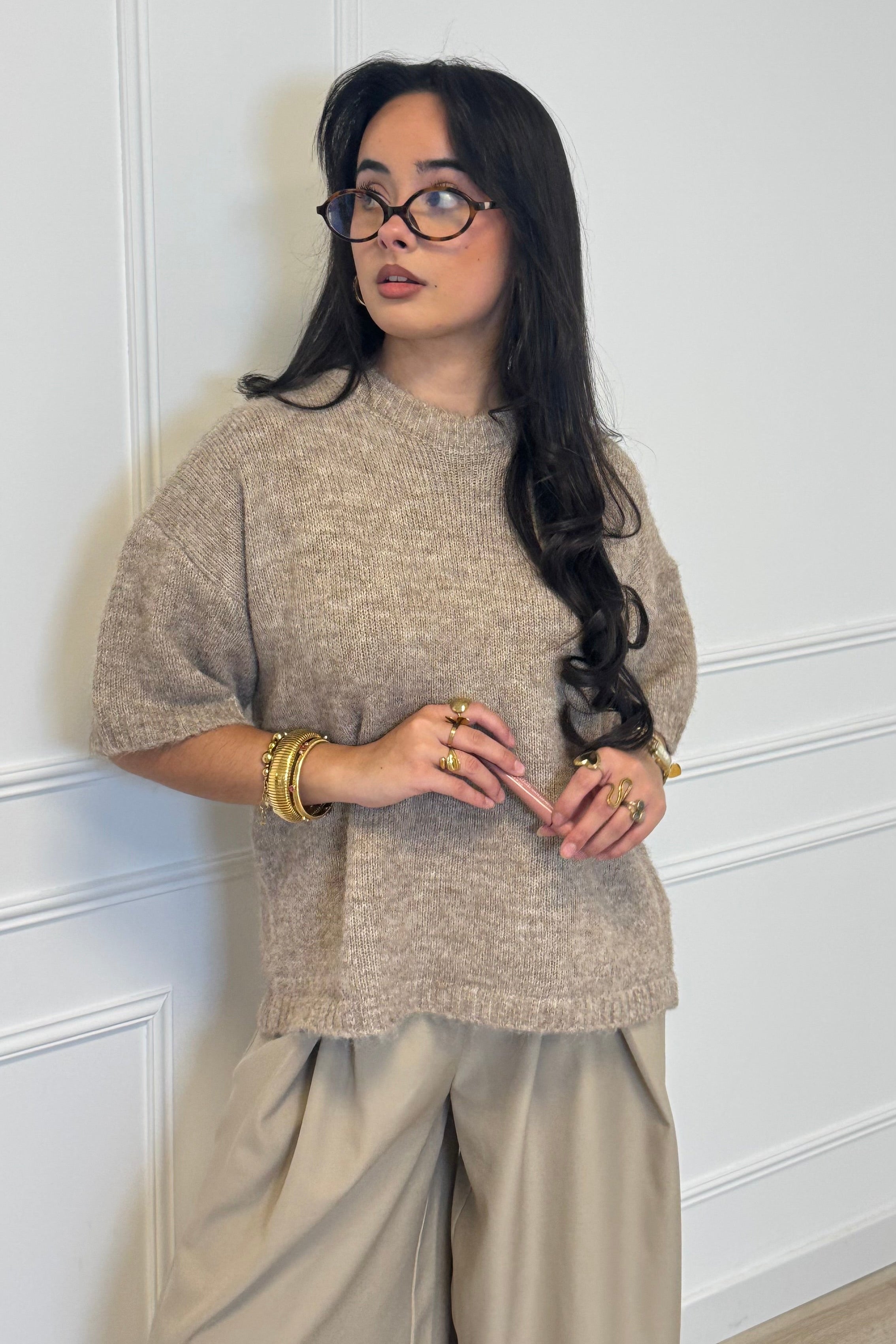 Moos shortsleeve sweater - Taupe