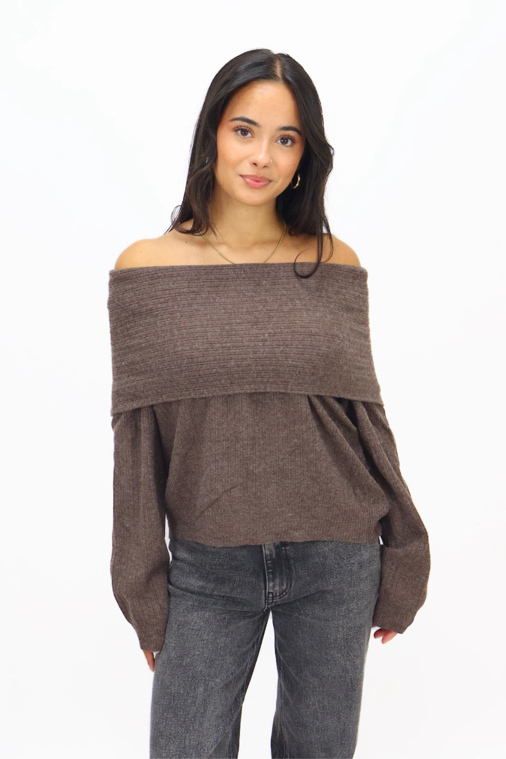 Kiki Off Shoulder Knit - Brown