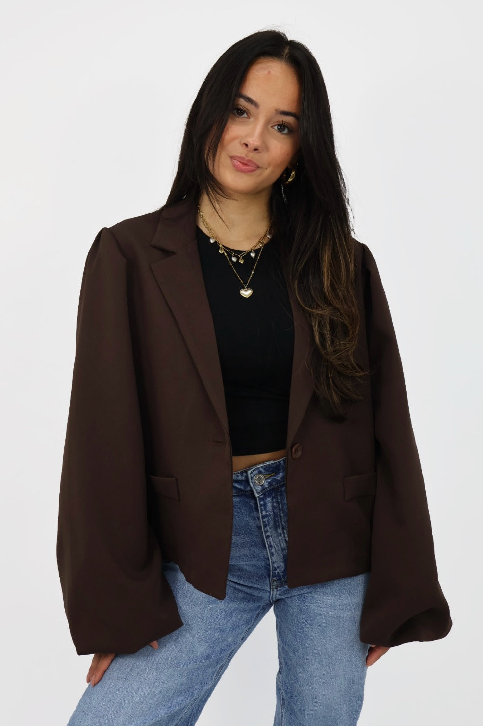 Puff Blazer Lisa Lange mouw - Chocolate Brown