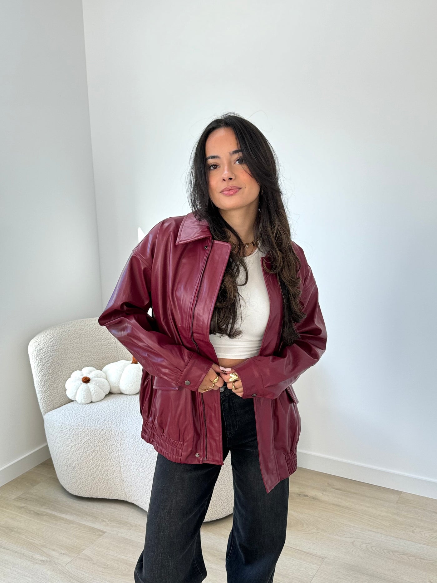 Leather Look Jacket  - Bordeaux