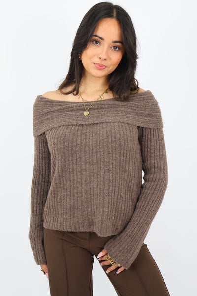 Sofia Off Shoulder Knit - Brown