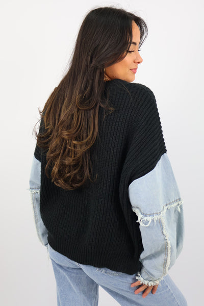 Light Denim Sweater - Black