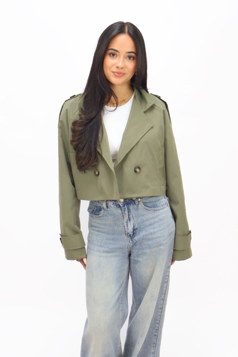 Emily cropped Trenchcoat - Army Green
