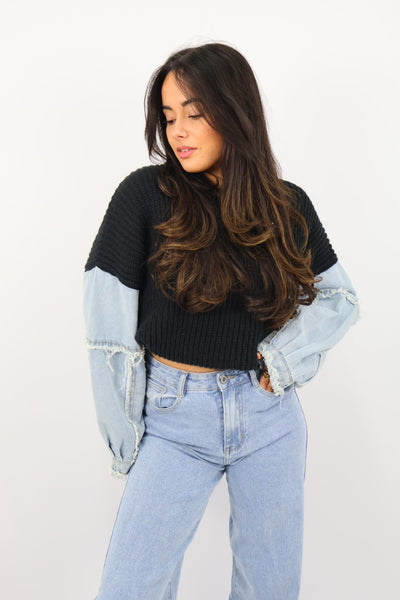 Light Denim Sweater - Black