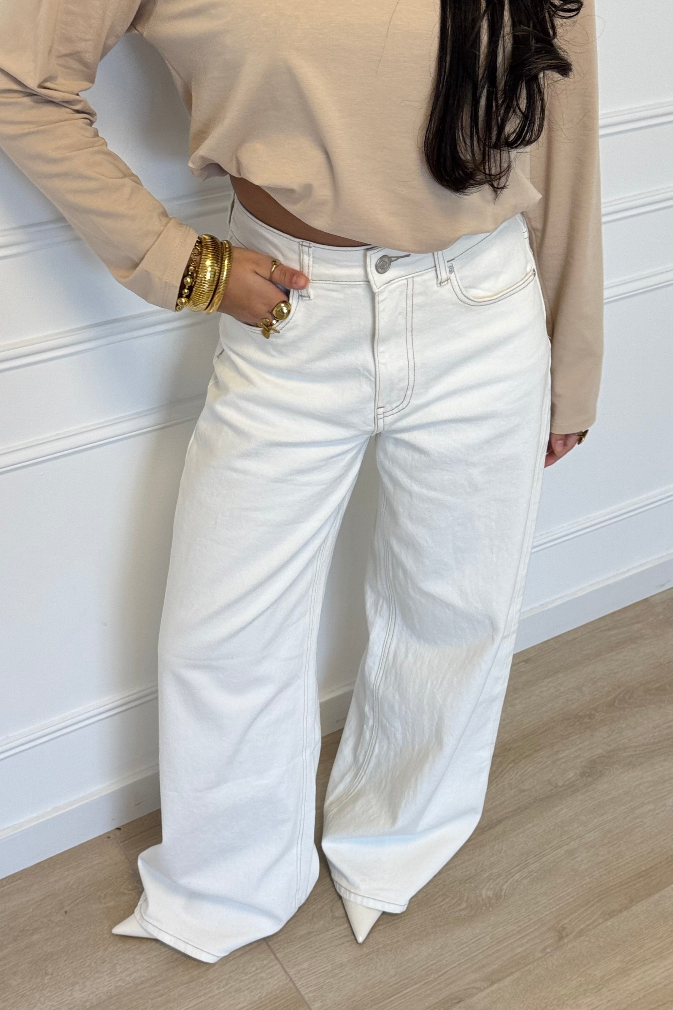 Hailey wide leg jeans - Creme