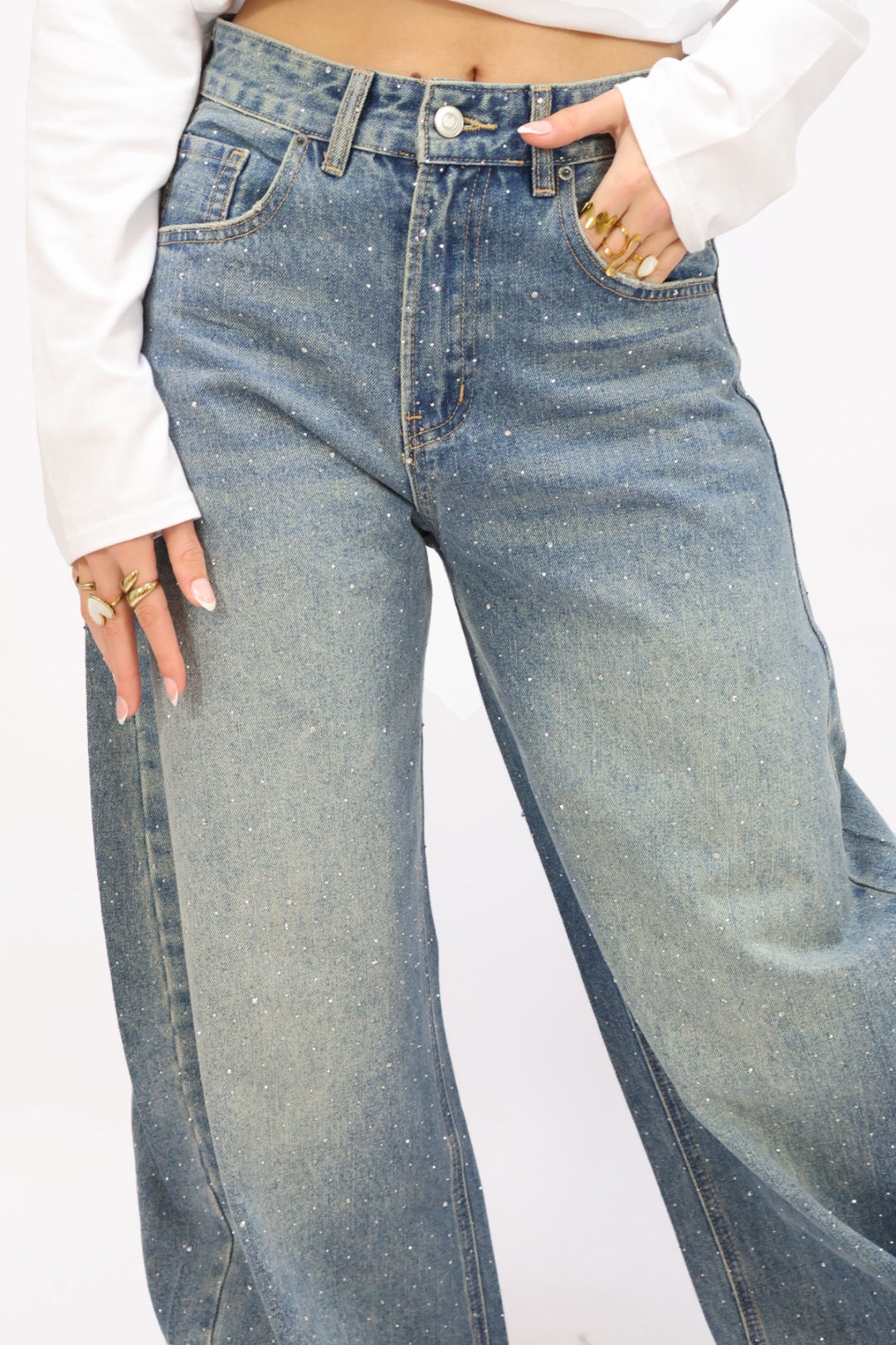 Rhinestones balloon jeans - Blue